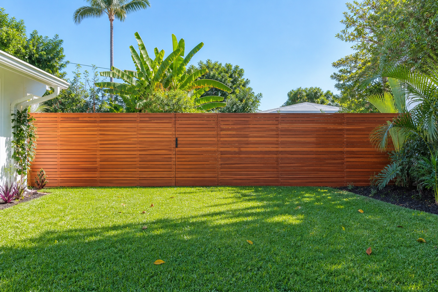 Horizontal board wood fence design